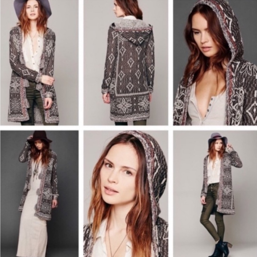 Free People Kai Tassel Pom Hooded Long Cardigan Size XS Bohemian - Picture 2 of 7
